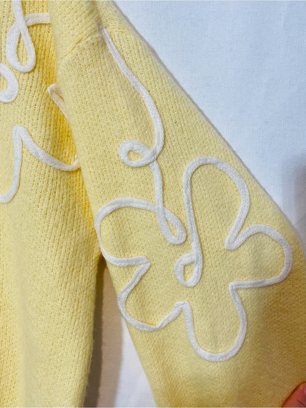 Anthropologie Luna Ivy Yellow Floral Appliqué Knit Crewneck Sweater - Picture 6 of 12